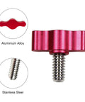 Close-up of 1 red anodized aluminum tee wing knob with stainless steel threads from 4Pcs 1/4-20 X 1/2 Inch Thumb Screws.