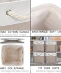 Features of Slick Cube Storage Bins include refined cotton handles and soft lining, showcasing versatility for closet organization.
