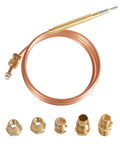 Gas thermocouple kit with 900mm copper tube and universal adapter nuts; includes five brass fittings