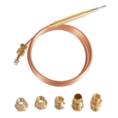 Gas thermocouple kit with 900mm copper tube and universal adapter nuts; includes five brass fittings