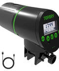 Programmable Automatic Fish Feeder With Digital Timer And Usb Rechargeable Design For Aquarium Tanks side view with digital display.