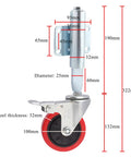 Heavy Duty Spring Loaded Gate Caster Wheel 4 Inch Red Polyurethane Roller dimensions and features displayed with measurements.