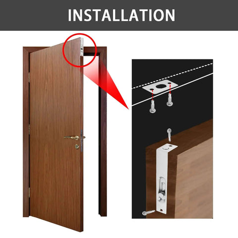 Installation of 6 Inch Flush Bolt For Double French Doors showing mounting screws and brushed chrome finish