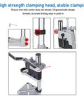 Close-up of Baxyadex Universal Bench Drill Press Stand with clamping head and lever for accurate drilling and stable clamping.