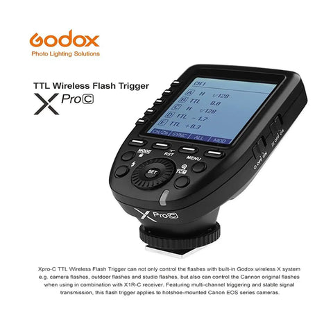 XProC Canon TTL Wireless Flash Trigger With 1 To 8000s High Speed Sync showing screen and controls, large slanted design.