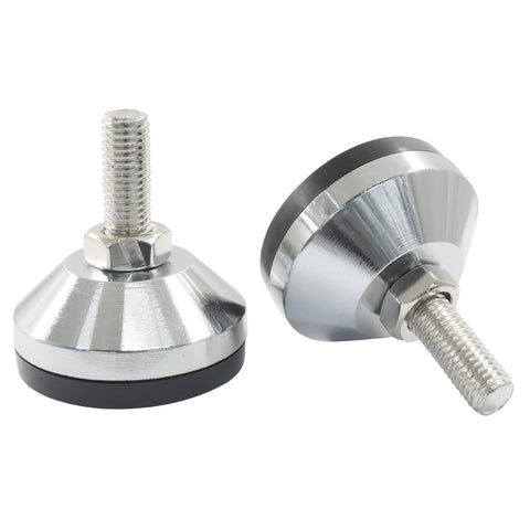 Rock Solid Heavy Duty Leveling Feet 4 Pack Adjustable Table Bolts With No Wobble Guarantee And Easy As Pie M12x40 Install in sleek silver and black.