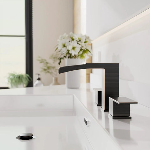 Oil Rubbed Bronze 3-Hole 8-Inch Widespread Bathroom Faucet With Two Handles, Metal Pop Up Drain Assembly