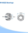 MR105ZZ Deep Groove Ball Bearing 5x10x4mm Chrome Steel Miniature Bearing, side and front view showing dimensions and double shield design.