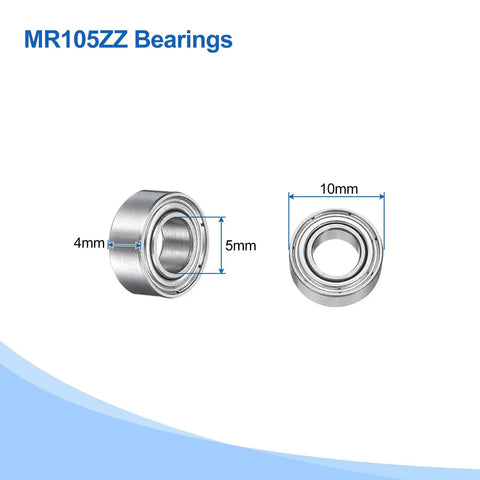 MR105ZZ Deep Groove Ball Bearing 5x10x4mm Chrome Steel Miniature Bearing, side and front view showing dimensions and double shield design.