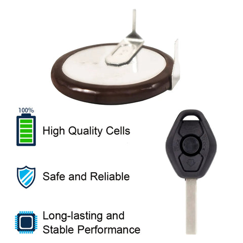 BMW 3 Series Key Fob Battery Replacement Li Ion 3V Rechargeable With 90 Degree Pins VL2020 Coin Battery and Key