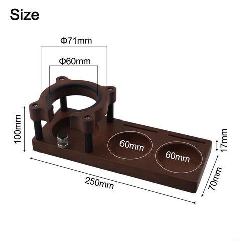 Adjustable Wooden Espresso Tamping Station And Hella Sturdy Portafilter Holder For 51 Mm Plus 58 Mm Coffee Tools with size dimensions shown.