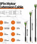 Diagram of 9 Pin Waterproof Ebike Motor Cable Connector with Hall Sensor, 160cm length, showing detailed specifications and features.