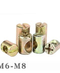 Barrel Nuts And Bolts Set For Furniture Cross Dowel Slotted Zinc Plated Multi Size Pack with M6-M8 sizes.