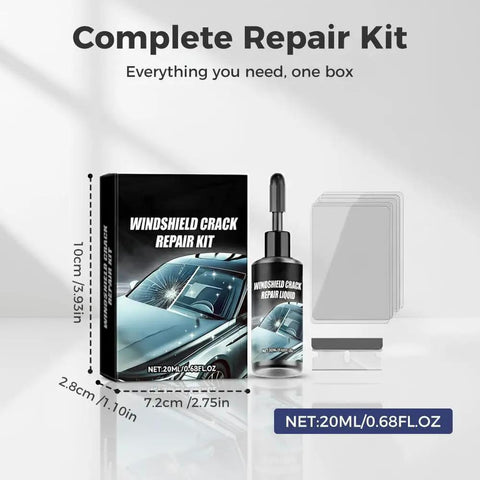 Windshield Repair Kit for Chips and Cracks, 2026 Upgrade Glass Sealant with liquid bottle and accessories displayed