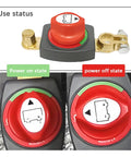 Built Tough Top Post Battery Disconnect Switch For 12V And 48V Trucks showing power on and off states with smooth flip knob.