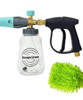 Compact Pressure Washer Gun With Foam Cannon For Cars, High Pressure Snow Foam Lance, One Quarter Inch Quick Connector, 3000 PSI, One Liter, Car Wash Mitt Included, Easy To Use.