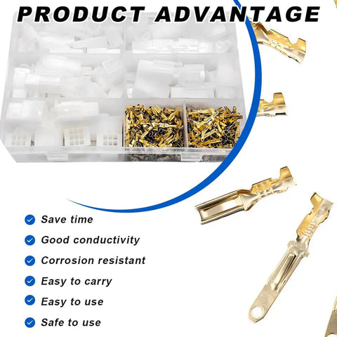 Electrical Wire Connectors Kit With 432 Pieces For Motorcycle Car Boat 2.8mm shown in compartment box with close-up of terminals