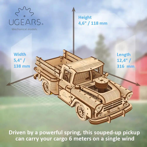 Chevrolet 3100 Inspired Wooden 3D Puzzle Car Kit For Adults With Spring Motor Pickup Lumberjack Model, 12.4 x 5.4 x 4.6 in