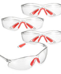Pack of four Badass Silicone Safety Glasses For Construction Work with clear shatterproof lenses and red silicone grips.