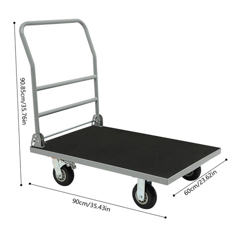 Beefy Heavy Duty Steel Platform Cart With 2200 Lbs Capacity Foldable Flat Dolly For Warehouse Garage And Workshop Use With Four Wheels And Two Brakes Featuring Rust Resistant Steel Frame And Durable Coating, 90 x 60 cm