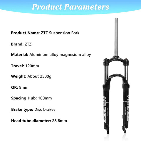 Beefy 100mm Travel Mountain Bike Front Fork For 26, 27.5, And 29 Inch Wheels With Crown Lockout, 9mm Quick Release