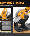 14 Inch Metal Cutting Chop Saw With 2100W Copper Motor, ergonomic D-handle for improved comfort and finish.