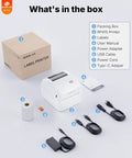 Contents of Wireless Bluetooth 4x6 Shipping Label Printer For iPhone And Android No Fuss Setup Print 4x6 Labels For Amazon eBay Shopify Etsy UPS Portable Thermal Label Printer For Packages With RLabel App White