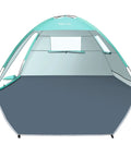 Front view of Beach Day Ready Sun Shelter For Three People With UPF Fifty Plus UV Protection Lightweight Easy Setup Shade Canopy