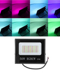 Jenivaint LED Flood Light App Controlled in 50W IP66, showcasing multiple color options for versatile outdoor lighting.