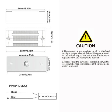 Diagram of Heavy Duty Magnetic Door Lock 60KG 130LB Holding Force For Metal Wood Glass Doors 12V NC Mode Single Access Control