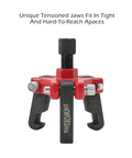 3 Jaw Harmonic Balancer Puller Tool Kit For Crankshaft Pulley Removal Wicked Strong Set displaying unique tensioned jaws for tight spaces.