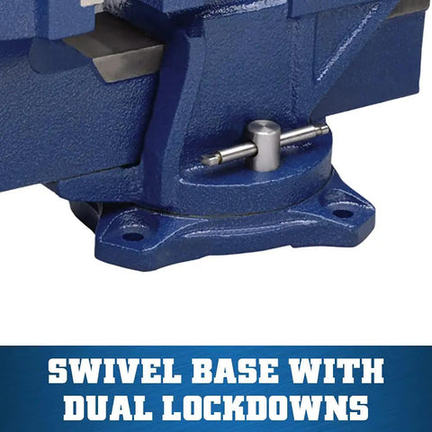 Close-up of 120 degree swivel base on General Purpose Bench Vise With 4 Inch Jaw Width 3 Inch Max Jaw Opening 2 One Quarter Inch Throat