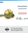 Accent Lever Keyed Entry Lock In Satin Brass For Your Home Doors Durable Door Hardware Easy Installation Classic Satin Brass Finish