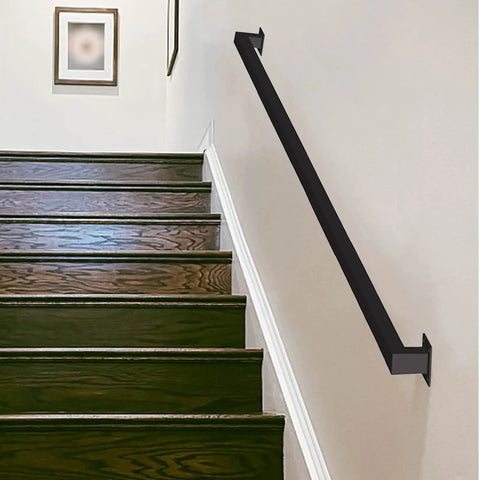 Beefy Black Iron Stair Hand Rail 3Ft Wall Mount Industrial Grade Railing Pipe for Indoor Stairs