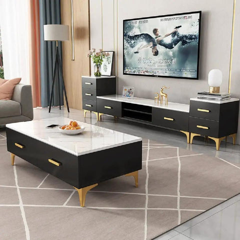 Modern living room setup with Gold 4 Inch Metal Furniture Legs With Pre Drilled Holes And Mounting Screws, 4 Pack Cabinet Sofa TV Stand Feet.