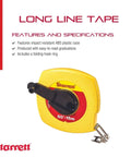 Rugged Long Line Tape Measure With Impact-Resistant ABS Case And Folding Hook, 50 Ft Length, Three Eighths Inch Wide, L6 Graduation