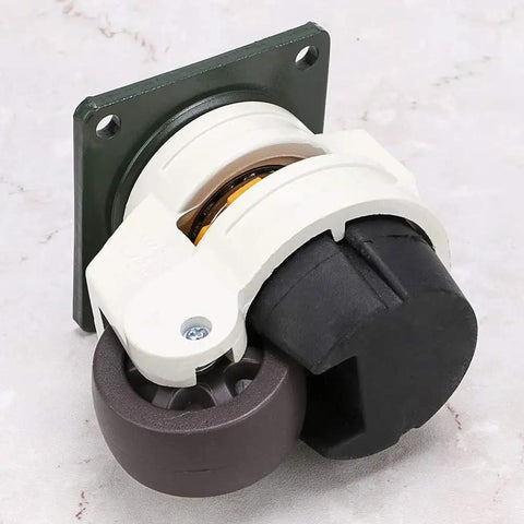 4 Pack Straight Up Heavy Duty Leveling Caster Wheels Featuring Retractable Nbr Pads And Swivel Ball Bearings close-up of caster wheel and mount.