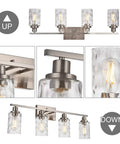 4 Light Vanity Light Fixtures For Bathroom With Brushed Nickel Finish And Hammered Glass Shades Dope Modern Wall Sconces Bath Lighting Bar E26 Base Compatible Sleek Minimalist Vanity Lighting