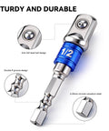 Close-up of impact grade 1/2 inch drive from 3Pcs Hex Shank To Square Built Tough Heavy Duty Socket Adapter Set, showing anti-slip ball design.
