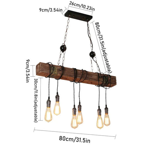 Rustic Farmhouse Chandelier For Dining Room Industrial Pendant Light With Six E26 Bulb Sockets Adjustable Suspension Hanging Fixture With Switches Vintage Warm Glow