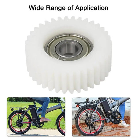 Electric Bike Hub Motor Planetary Gear Replacement Kit 36T with nylon gear and bearing, shown with e-bike application images.