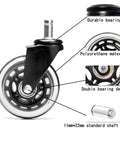 Built Tough Office Chair Caster Wheels Replacement Set Of Five Including Seven Sixteenths Inch Steel Stem features durable polyurethane material and double bearing.