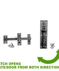 Darn Good Black Iron Thumb Latch For Garden Gates And Fences Seven Inch Tall with included mounting screws laid out.