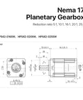 Nema17 Hps42 Planetary Gearbox Speed Reducer For Stepper Motors dimensions and specifications diagram with square housing details.