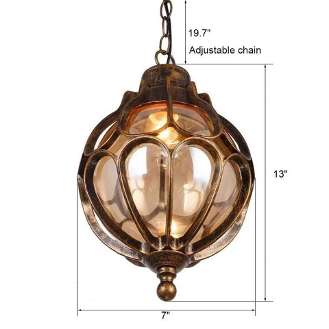 Outdoor Pendant Lights For Porch And Yard Old School Vintage Exterior Hanging Lantern With Spherical Glass Shade Bronze Aluminum