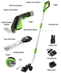 12V Cordless Grass Shear And Hedge Trimmer 2 In 1 Electric Tool With 37 Inch Wheeled Extension Pole showing components and features