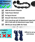Gold Armour tree straps for ultra comfortable extra large double camping hammock with easy setup instructions.