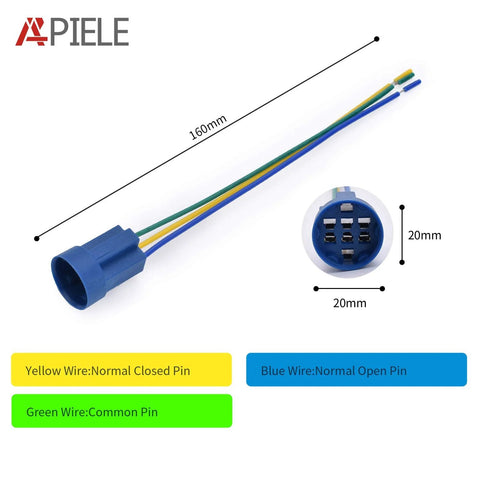 APIELE blue 22mm metal emergency stop push button switch with 3-wire yellow, blue, green harness and 20mm connector