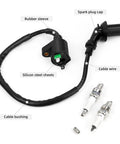 Race Ready Ignition Coil With Two Spark Plug Wires Replacement Kit for 50cc to 150cc engines, showing components arranged on a white background