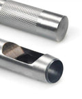 Close-up of 9 Piece Hollow Punch Set With Free Cutting Mat For Leatherwork, showing metal punch tools with textured handles.